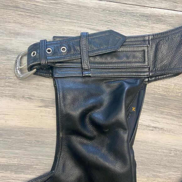 Mens Harley Davidson Leather Black Motorcycle Chaps Biker Riding Gear Size M - Picture 7 of 16